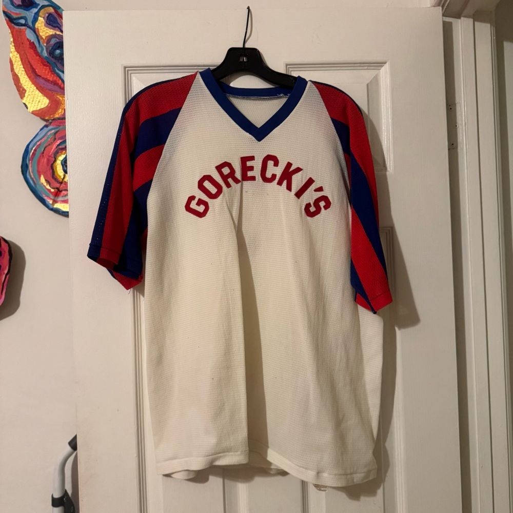 Vintage White and Red Stripe Sports Jersey Tee